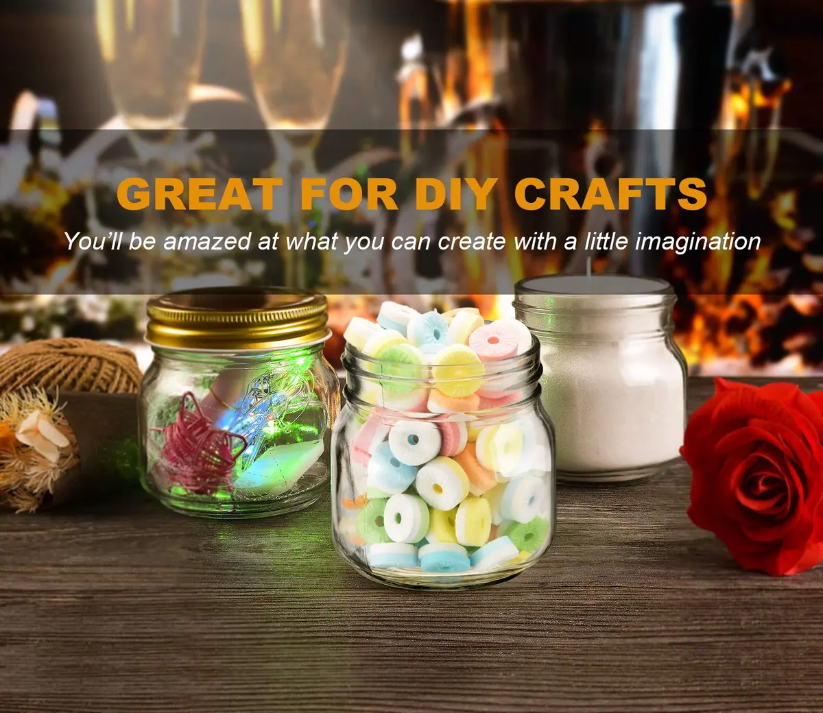 Rainforce Mason Jars 8 oz 30 Pack with Gold Lids | Food Storage & Canning - view 6