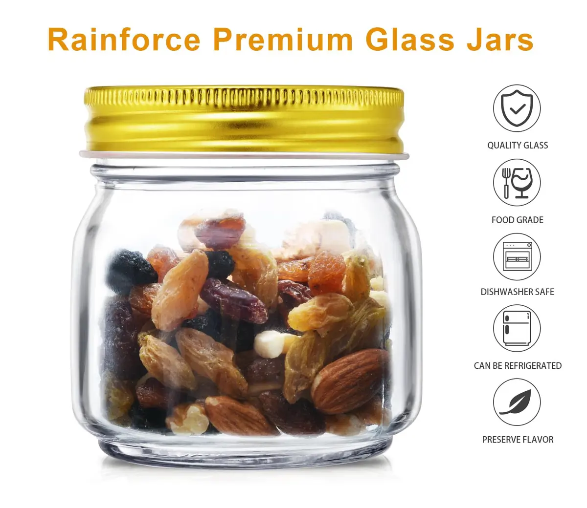 Rainforce Mason Jars 8 oz 30 Pack with Gold Lids | Food Storage & Canning - view 3