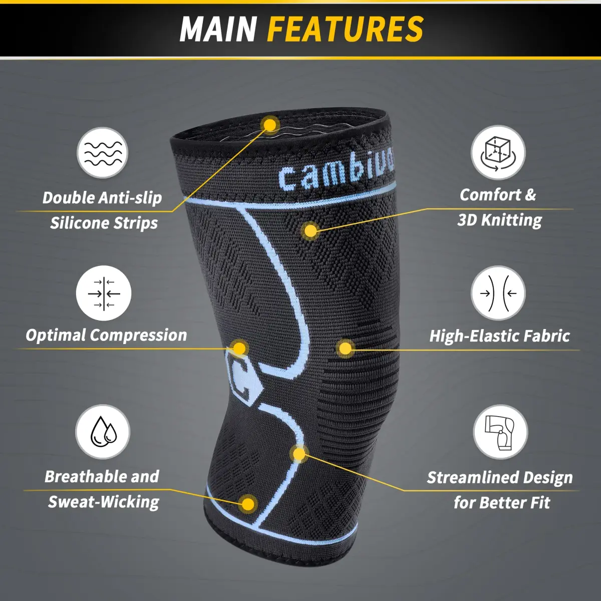 CAMBIVO Blue Knee Brace Compression Sleeve, Large | FDA Approved Orthopedic Brace - view 3