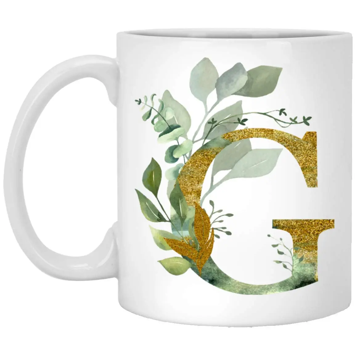 IRIDESCENT Alpha/G Graphic G Coffee Mug 11oz | Gold Shimmer Floral Design for Her - main product image