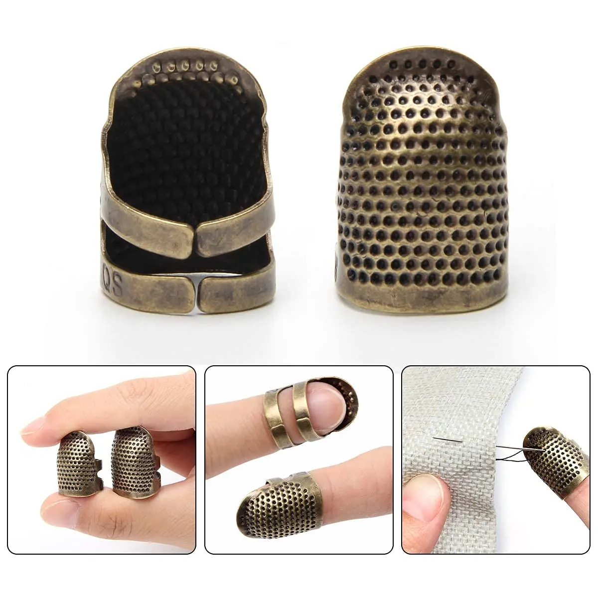 Zhaoyao 4 Piece Sewing Thimble Set Adjustable Metal Finger Protector for Needlework & DIY Sewing (4 Styles, Brass, 1.4cm x 2.5cm x 1.7cm) - view 3