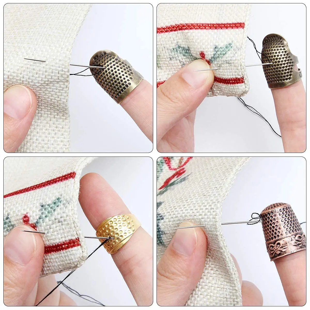 Zhaoyao 4 Piece Sewing Thimble Set Adjustable Metal Finger Protector for Needlework & DIY Sewing (4 Styles, Brass, 1.4cm x 2.5cm x 1.7cm) - view 4