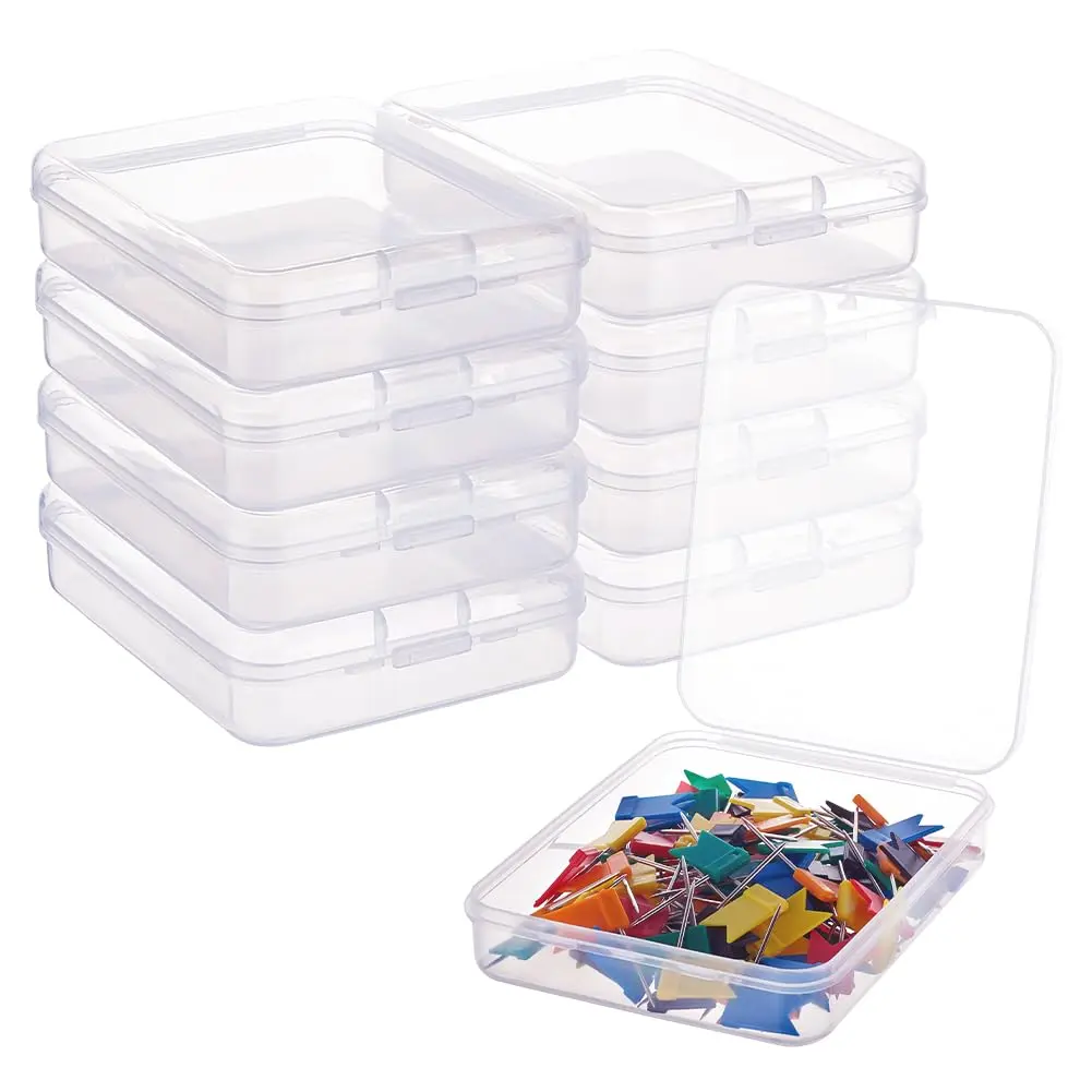 BENECREAT Clear Rectangle Plastic Storage Box 9.3x11.95x2.85cm (3.7x4.7x1.1 Inch) | Pack of 10 for Craft Accessories - main product image