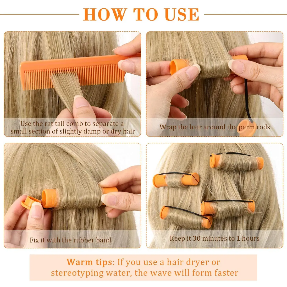 WILLBOND Hair Perm Rods, Orange, 8.2cm | Easy Curling for All Hair Types - view 4