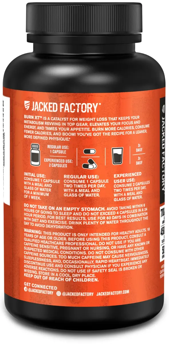 Jacked Factory Burn-XT Clinically Studied Fat Burner & Weight Loss Supplement 120 Count | Metabolism Booster & Appetite Suppressant - view 8