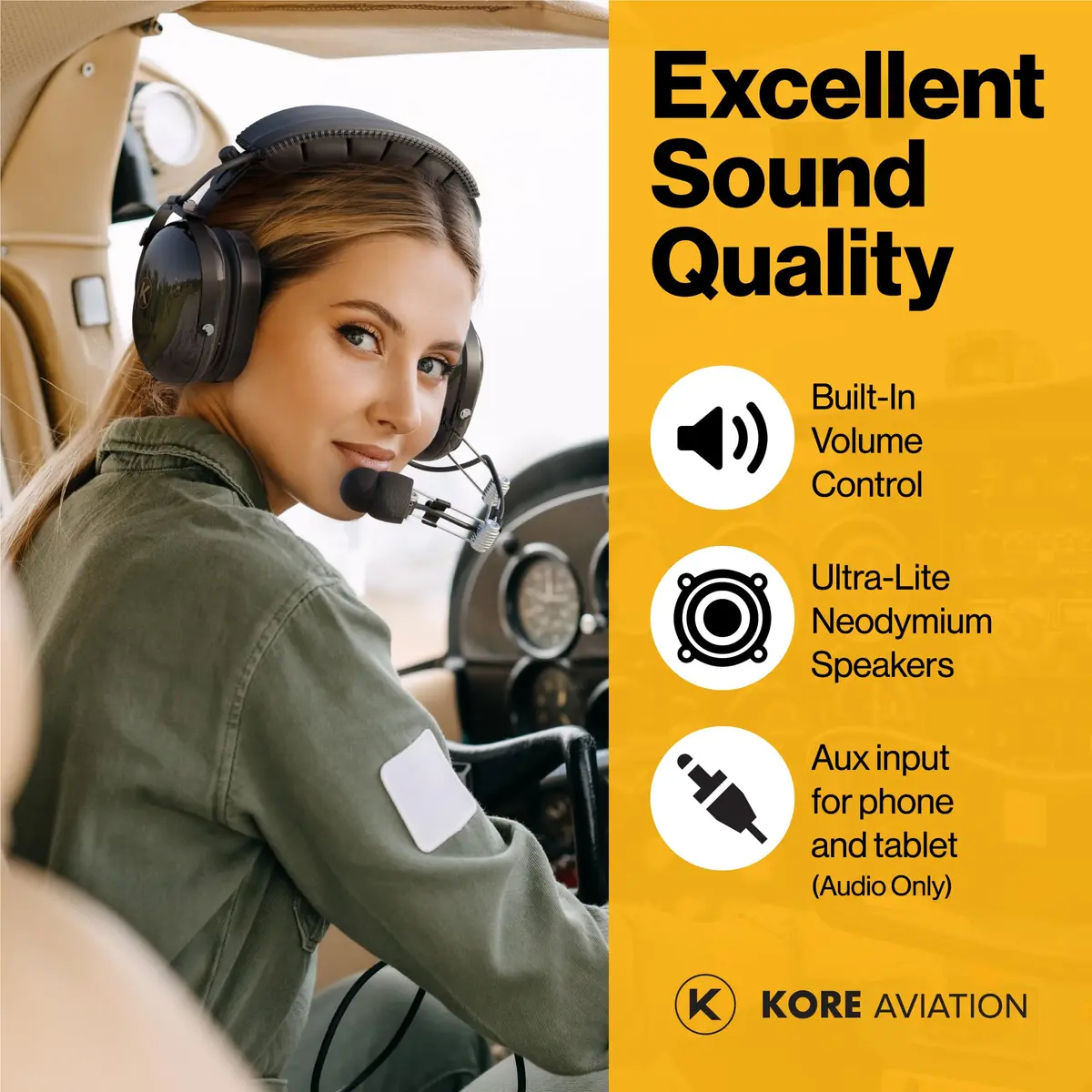 KORE AVIATION P1 Headset for Pilots Mono Noise Reduction | Comfort & Durability - view 5