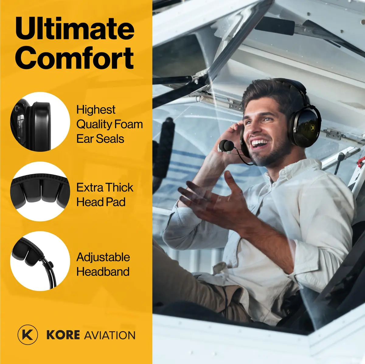 KORE AVIATION P1 Headset for Pilots Mono Noise Reduction | Comfort & Durability - view 3