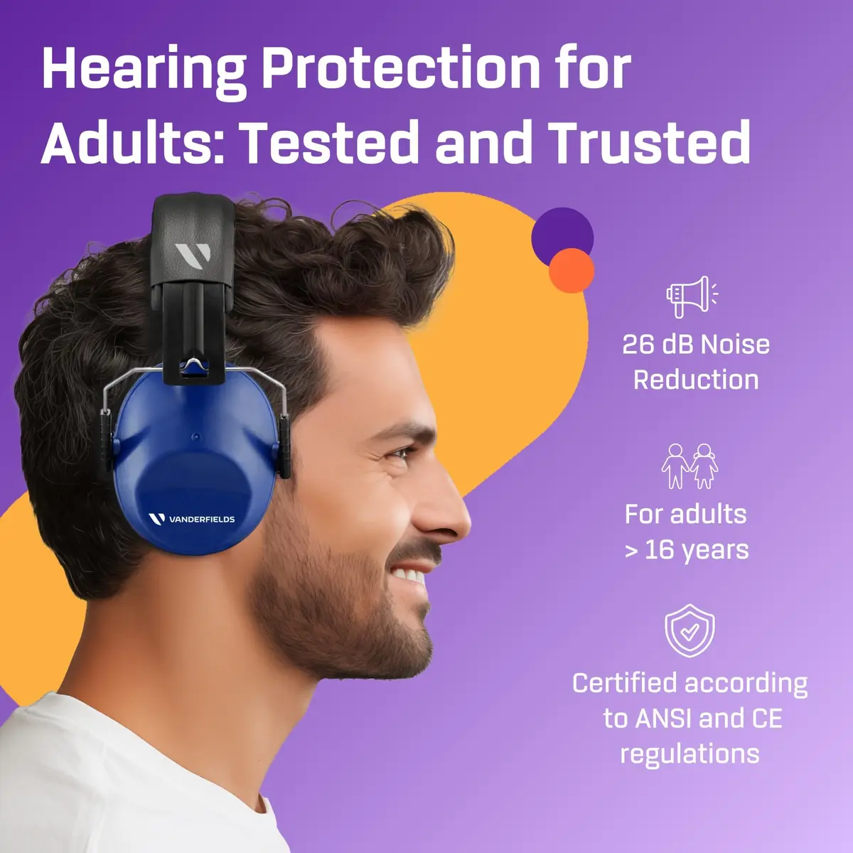 Vanderfields Noise Cancelling Ear Muffs 26dB | Certified Hearing Protection for Shooting & Construction - view 2