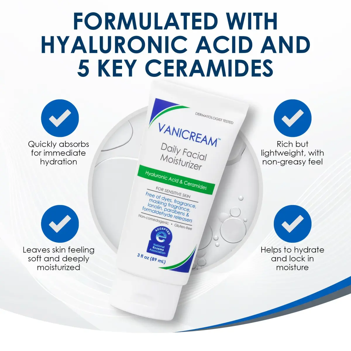 Vanicream Daily Facial Moisturizer Cream 89ml (3 Fl Oz) | Dermatologist Recommended for Sensitive Skin - view 4