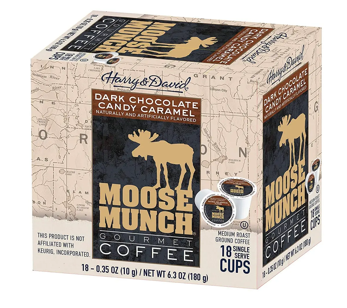 Harry & David Moose Munch Coffee in Single Serve Cups 18ct | Dark Chocolate Candy Caramel Flavor - main product image