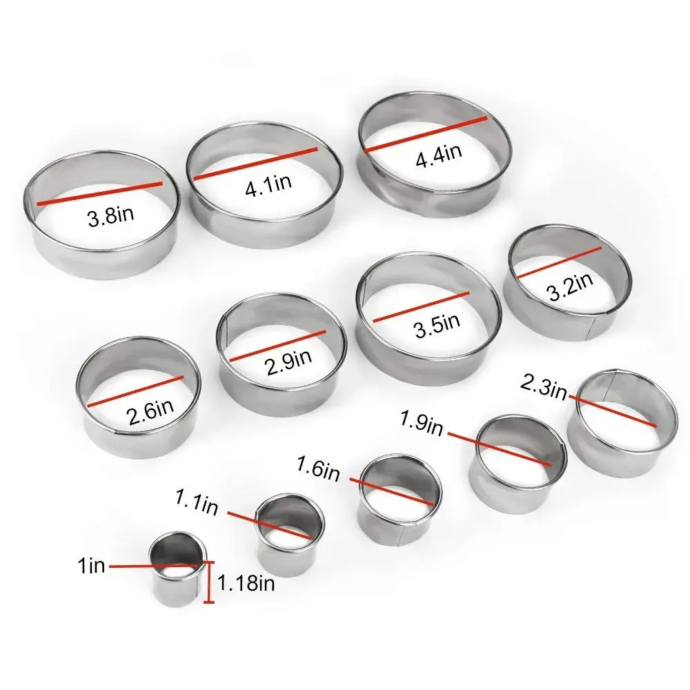Bukuwa 12 Pcs Round Cookie Biscuit Cutter Set, Graduated Circle Cutters | Stainless Steel, 11.3cm (4.4") Max Diameter - view 3