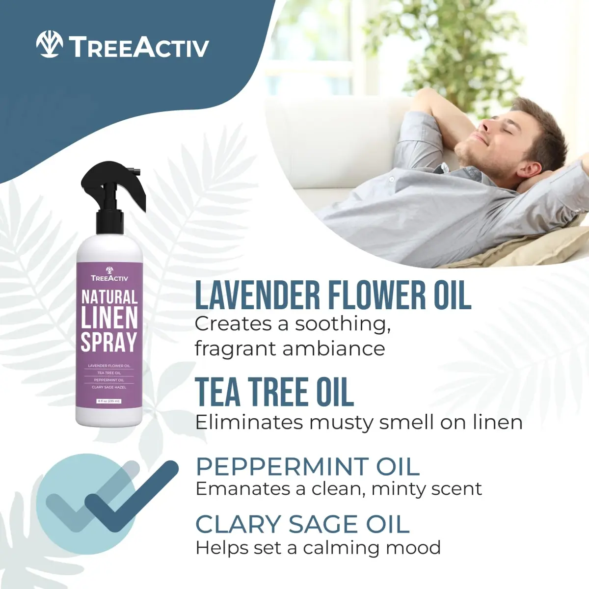 TreeActiv Natural Linen Spray Lavender for Sleep 237ml (8 fl oz) | USA Import for Indian Homes - view 6