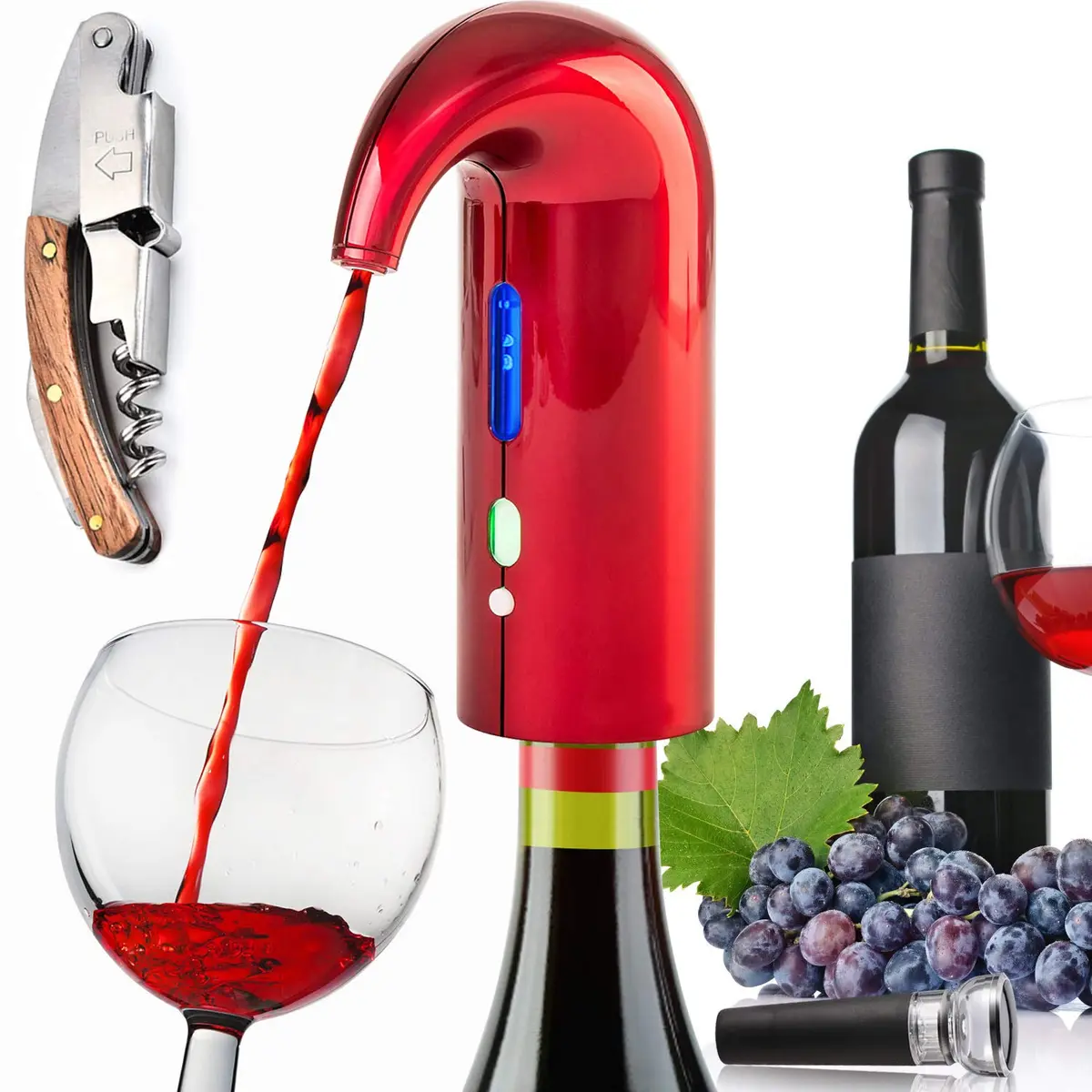 Yoocylii Electric Wine Aerator Dispenser Set with LED Display & Vacuum Stopper | 750ml (25.4 Fl Oz) Rechargeable Automatic Pourer - main product image