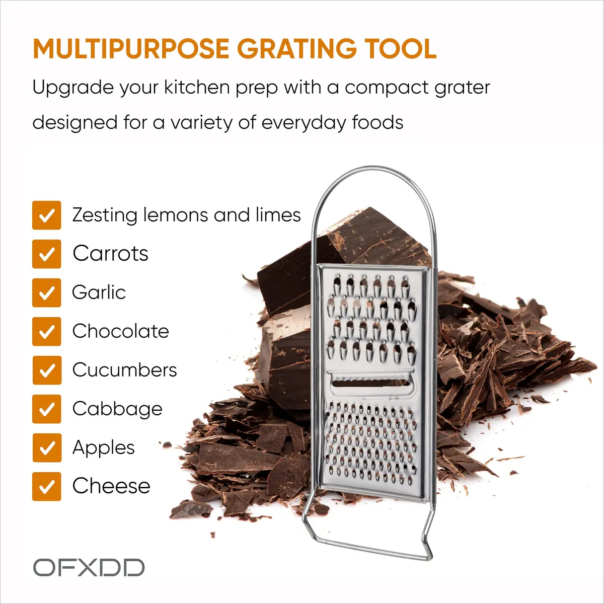 OFXDD Food Grater Metal Cheese Garlic Zester | Ergonomic Flat Vegetable Lemon Ginger Citrus Handheld - view 3