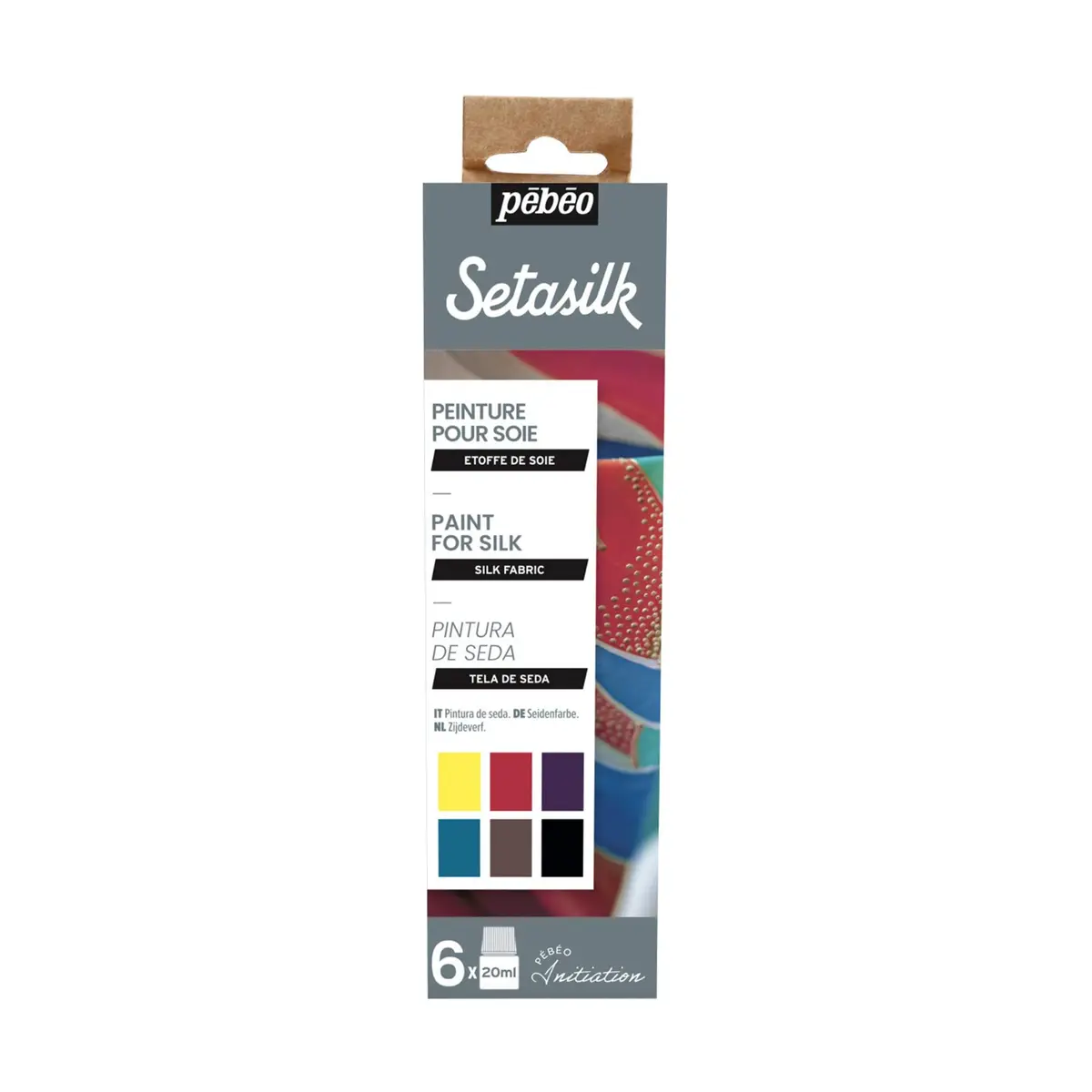 Pebeo Setasilk Silk Fabric Water-Based Paints 6x20ml Assorted | Bright, Glossy Finish for Silk Art - main product image
