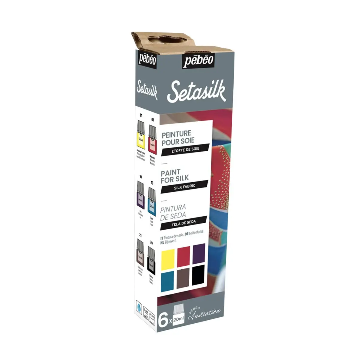 Pebeo Setasilk Silk Fabric Water-Based Paints 6x20ml Assorted | Bright, Glossy Finish for Silk Art - view 3