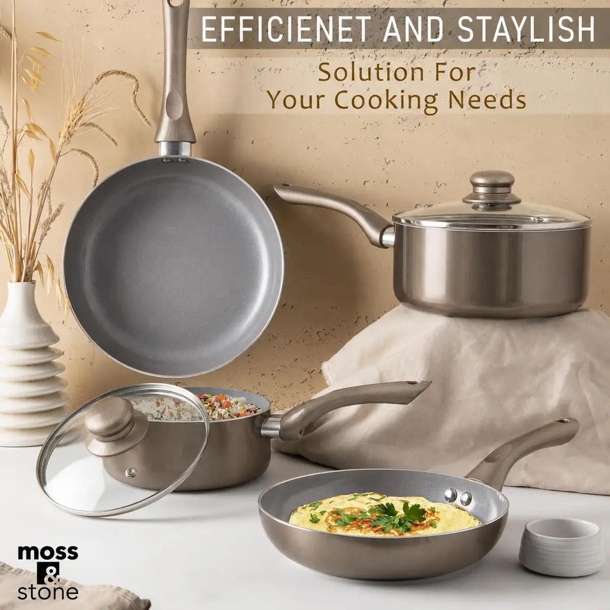 Moss & Stone Pots and Pans Set Nonstick 6-Piece | Induction Compatible, Durable & Stylish - view 7