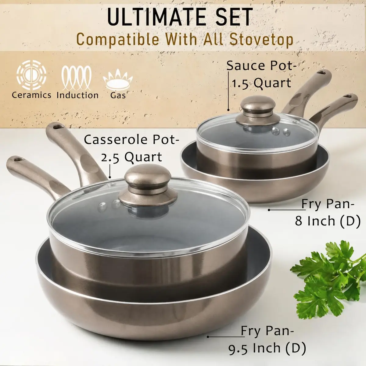 Moss & Stone Pots and Pans Set Nonstick 6-Piece | Induction Compatible, Durable & Stylish - view 2