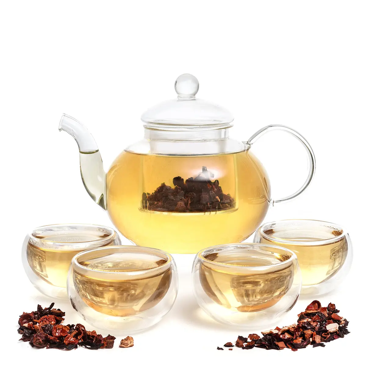 Moss & Stone Glass Tea Kettle Infuser & 4 Cups Gift Set 1L (27oz) | Borosilicate Glass Teapot with Removable Strainer & 80ml Cups - main product image