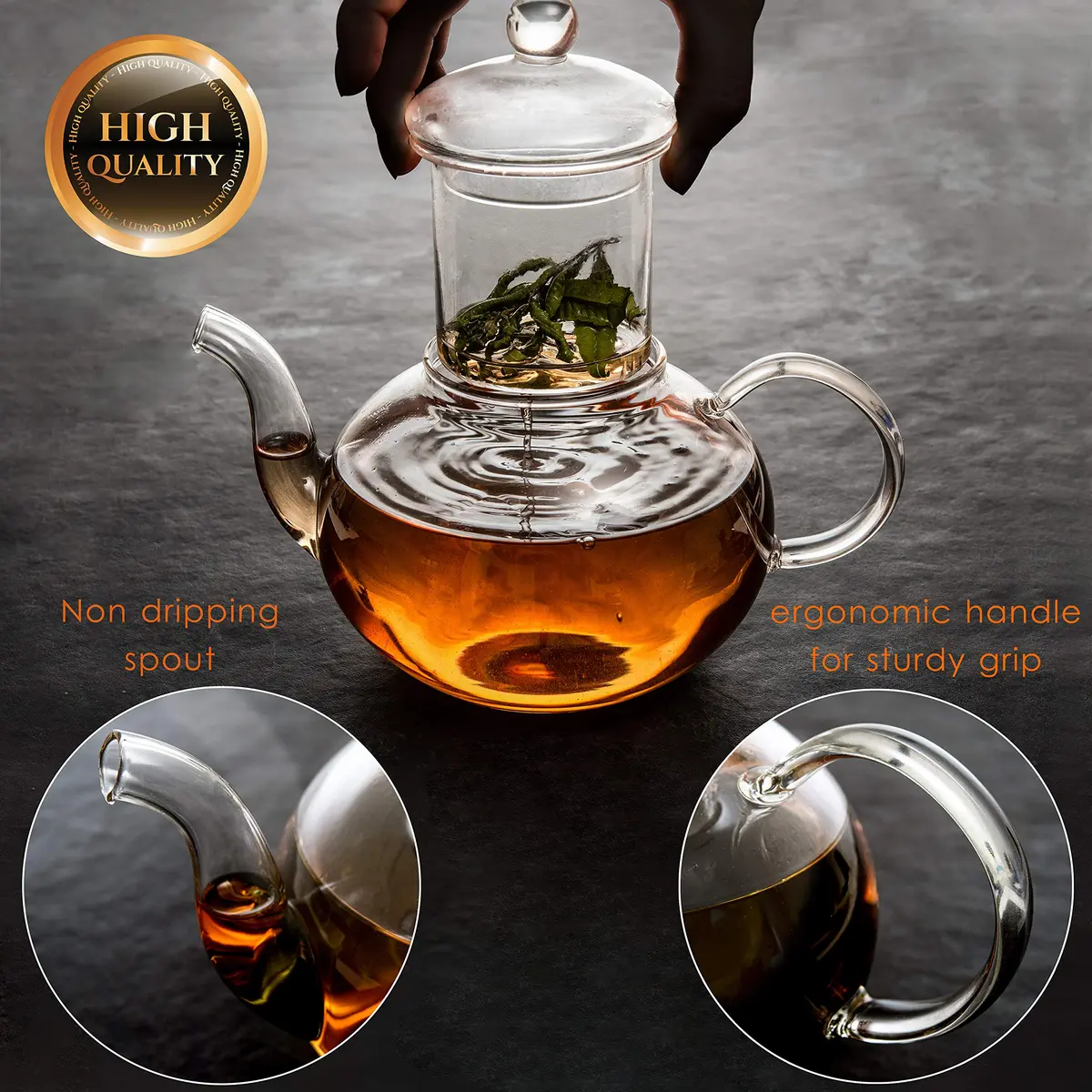 Moss & Stone Glass Tea Kettle Infuser & 4 Cups Gift Set 1L (27oz) | Borosilicate Glass Teapot with Removable Strainer & 80ml Cups - view 4