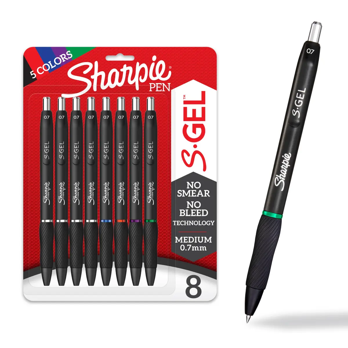 Sharpie S-Gel Gel Pens 8 Count | No-Smear, No-Bleed, Medium Point (0.7mm) Assorted Colors - main product image