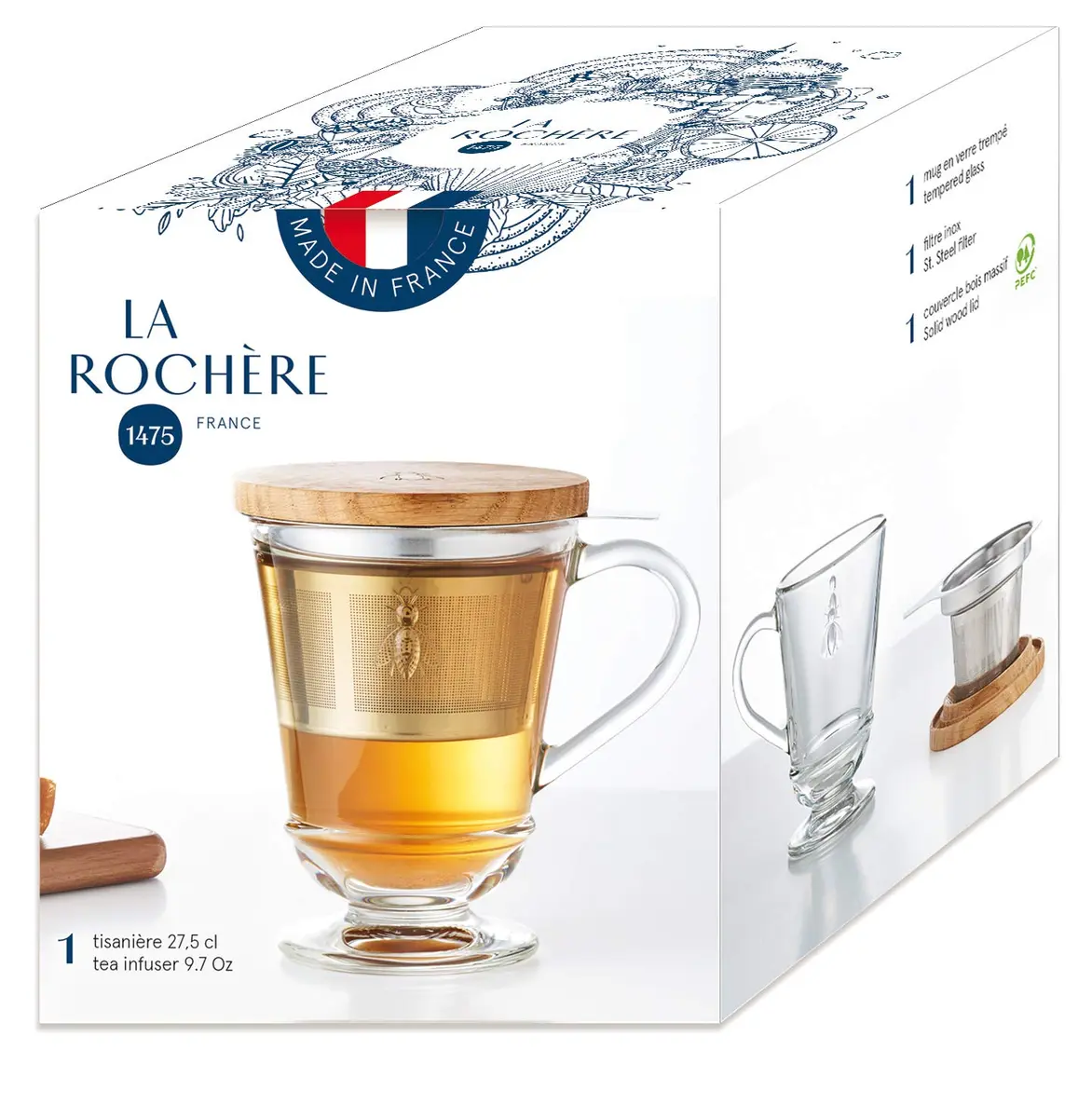 La Rochère Bee Tea Cup with Infuser & Lid 265ml (9.7 fl oz) | French Elegance for Loose Leaf Tea - view 5