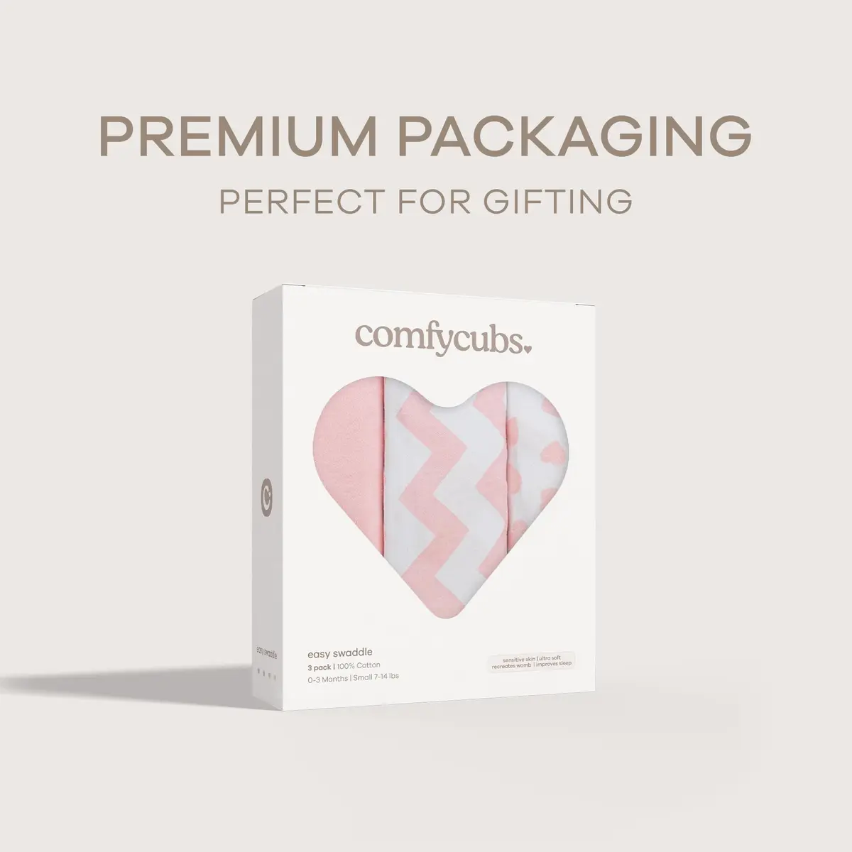 Comfy Cubs Baby Swaddle Blanket Small | Breathable 100% Cotton, Adjustable, 3-Pack Pink - view 7