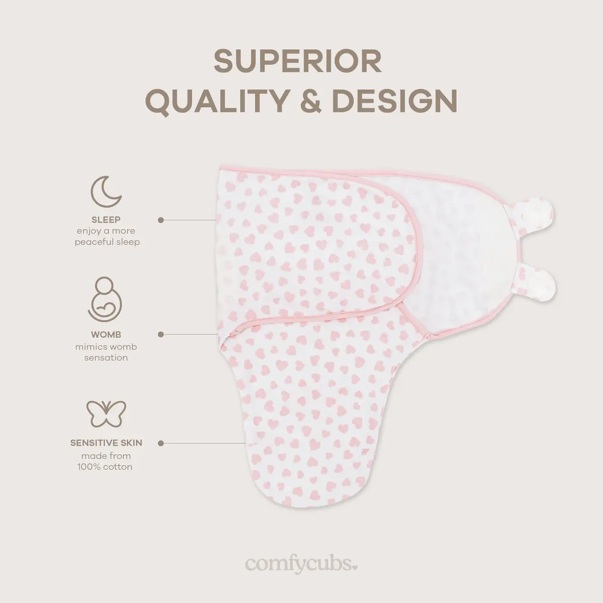 Comfy Cubs Baby Swaddle Blanket Small | Breathable 100% Cotton, Adjustable, 3-Pack Pink - view 3