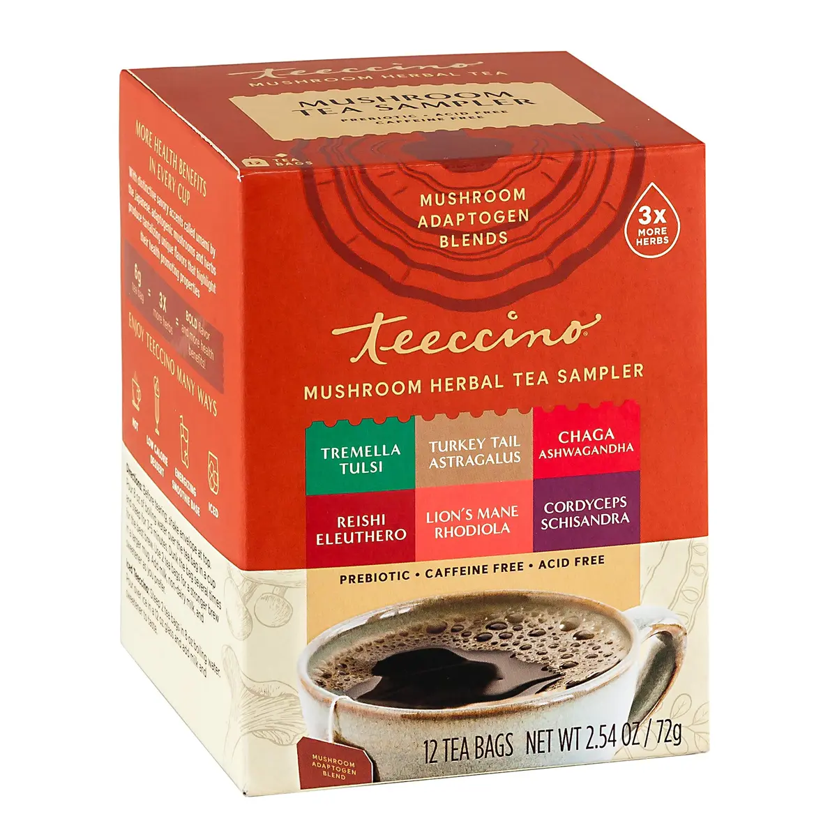 Teeccino Mushroom Herbal Tea - Mushroom Adaptogen Tea Sampler - 12 Tea Bags | Support Your Health with Mushrooms & Adaptogenic Herbs - main product image