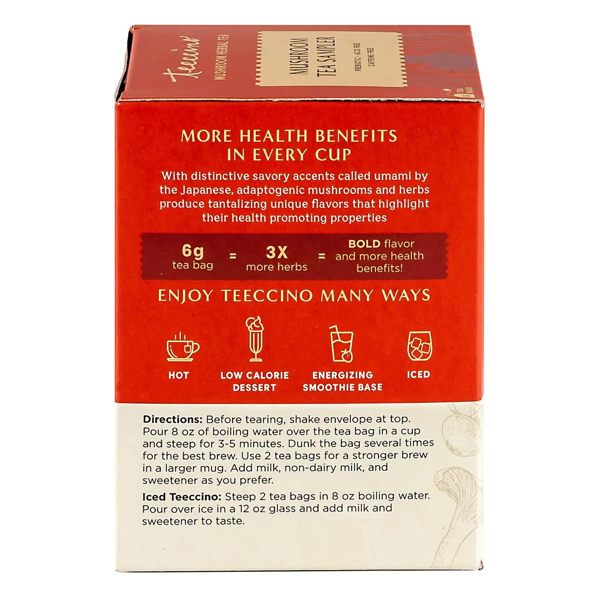 Teeccino Mushroom Herbal Tea - Mushroom Adaptogen Tea Sampler - 12 Tea Bags | Support Your Health with Mushrooms & Adaptogenic Herbs - view 6