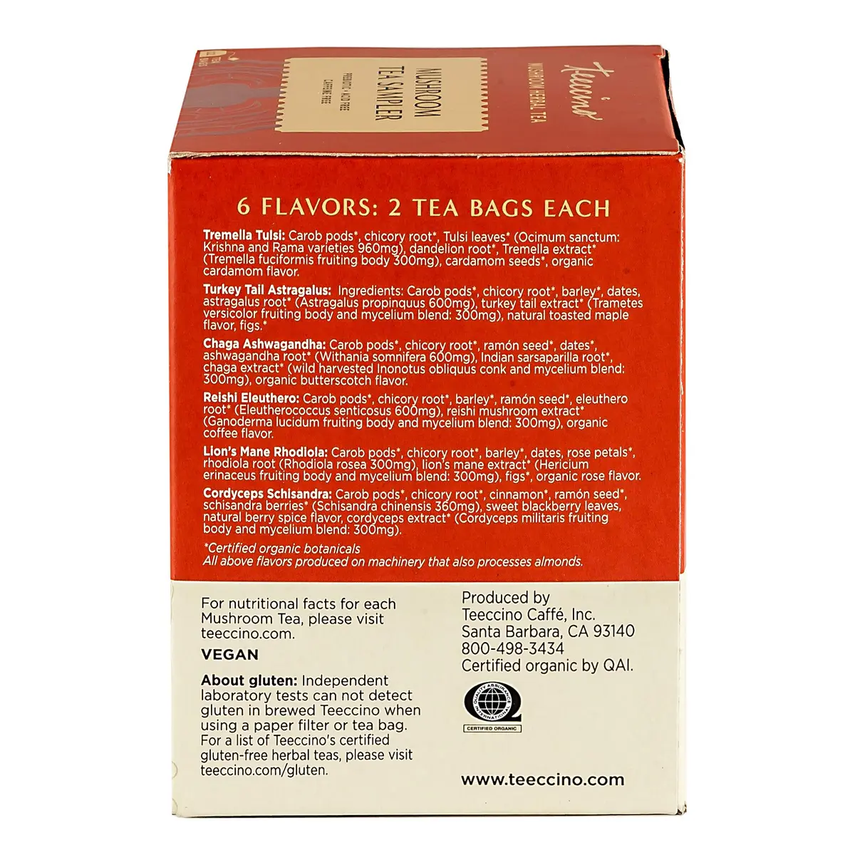 Teeccino Mushroom Herbal Tea - Mushroom Adaptogen Tea Sampler - 12 Tea Bags | Support Your Health with Mushrooms & Adaptogenic Herbs - view 8