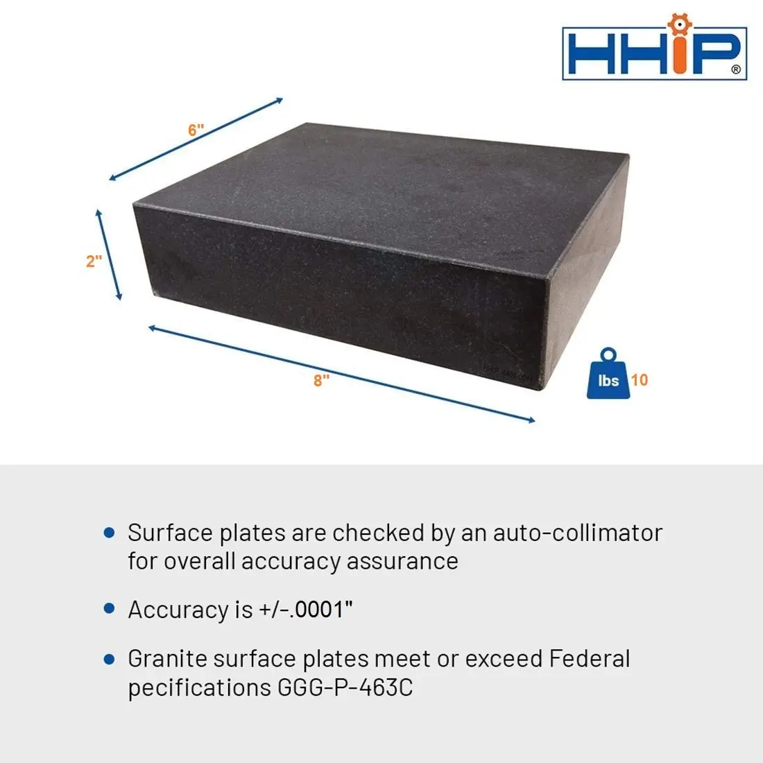 HHIP 6" X 8" X 2" Granite Surface Plate Grade B | Precision Measuring - view 3