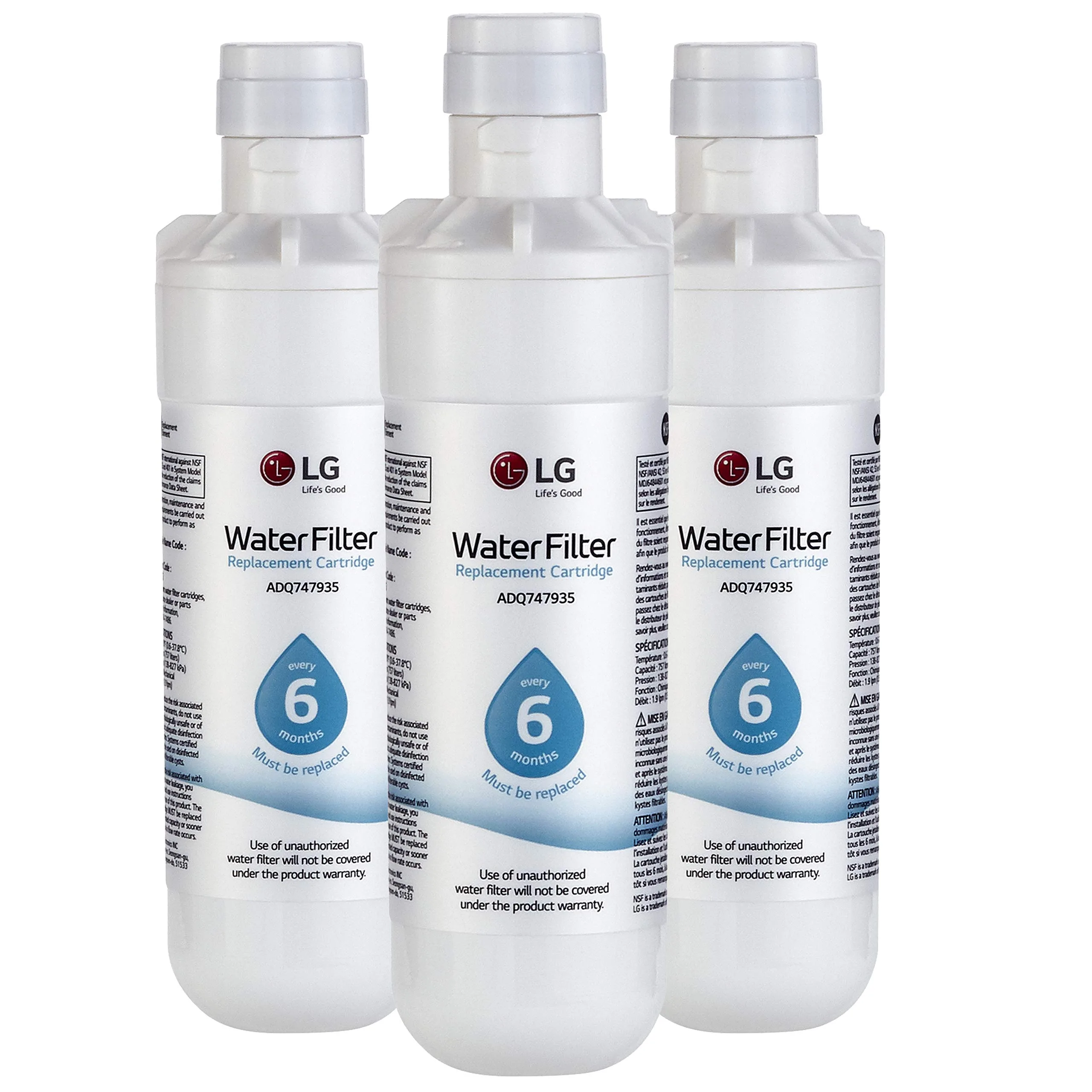 LG LT1000P3 Refrigerator Water Filter 3 Count White | NSF Certified for Cleaner Water - main product image