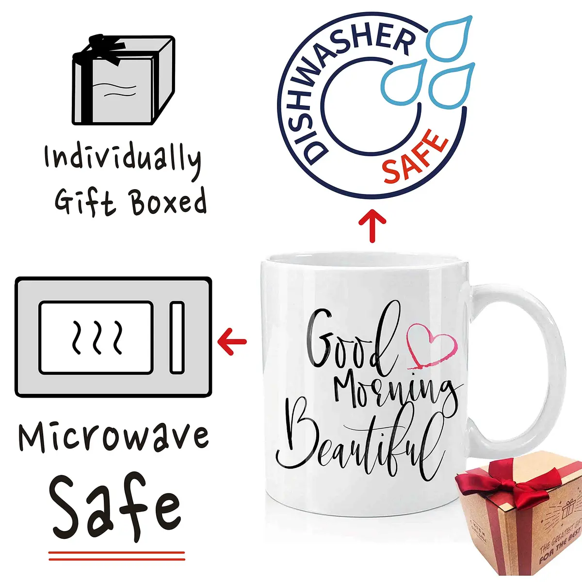 CHIEN-CHI LILI Good Morning Beautiful Coffee Mug 11oz | Sarcastic Gift for Women, Microwave & Dishwasher Safe - view 2