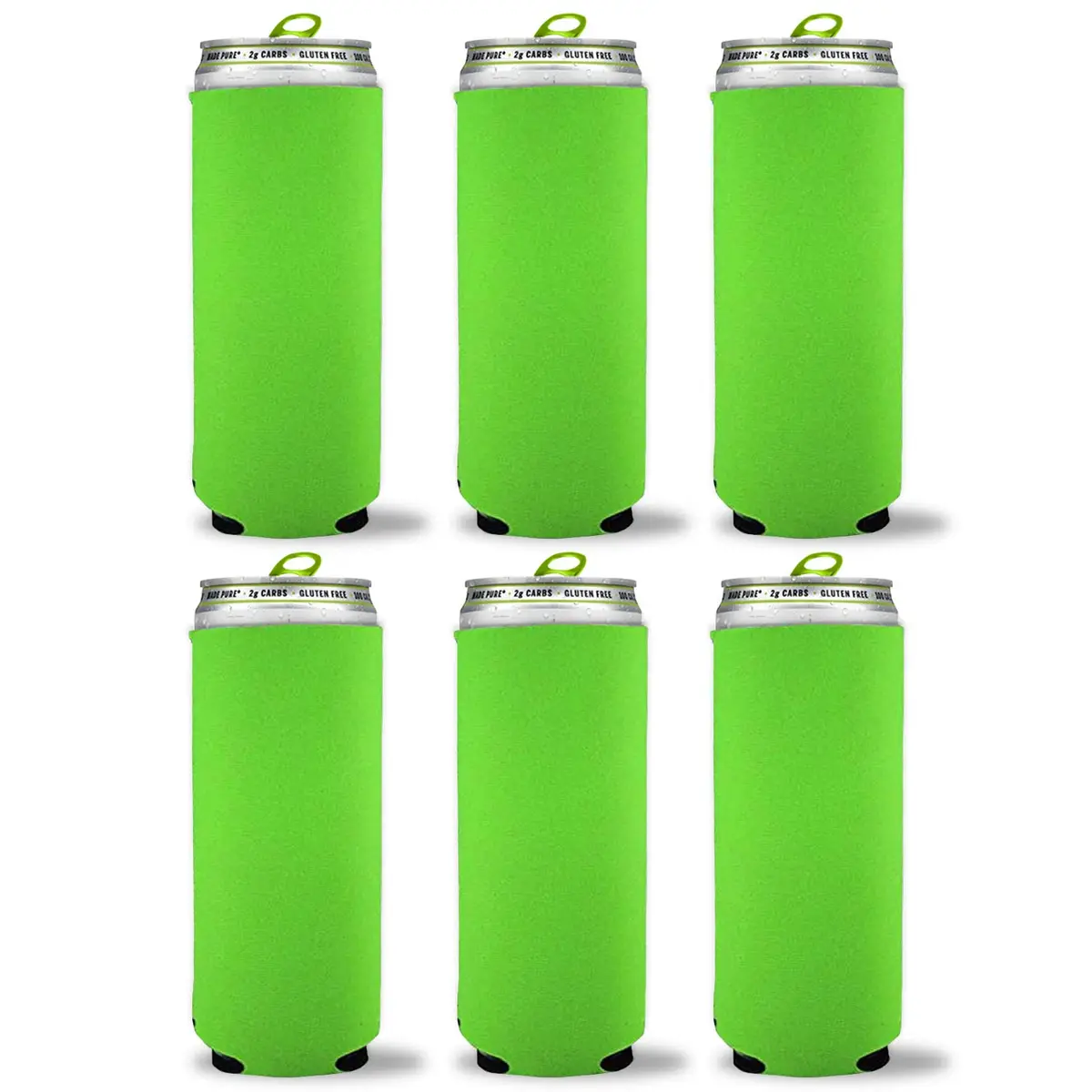 Kropsis Collapsible 12 oz Beverage Insulator Neon Green | Customizable Slim Can Cooler Sleeve - main product image