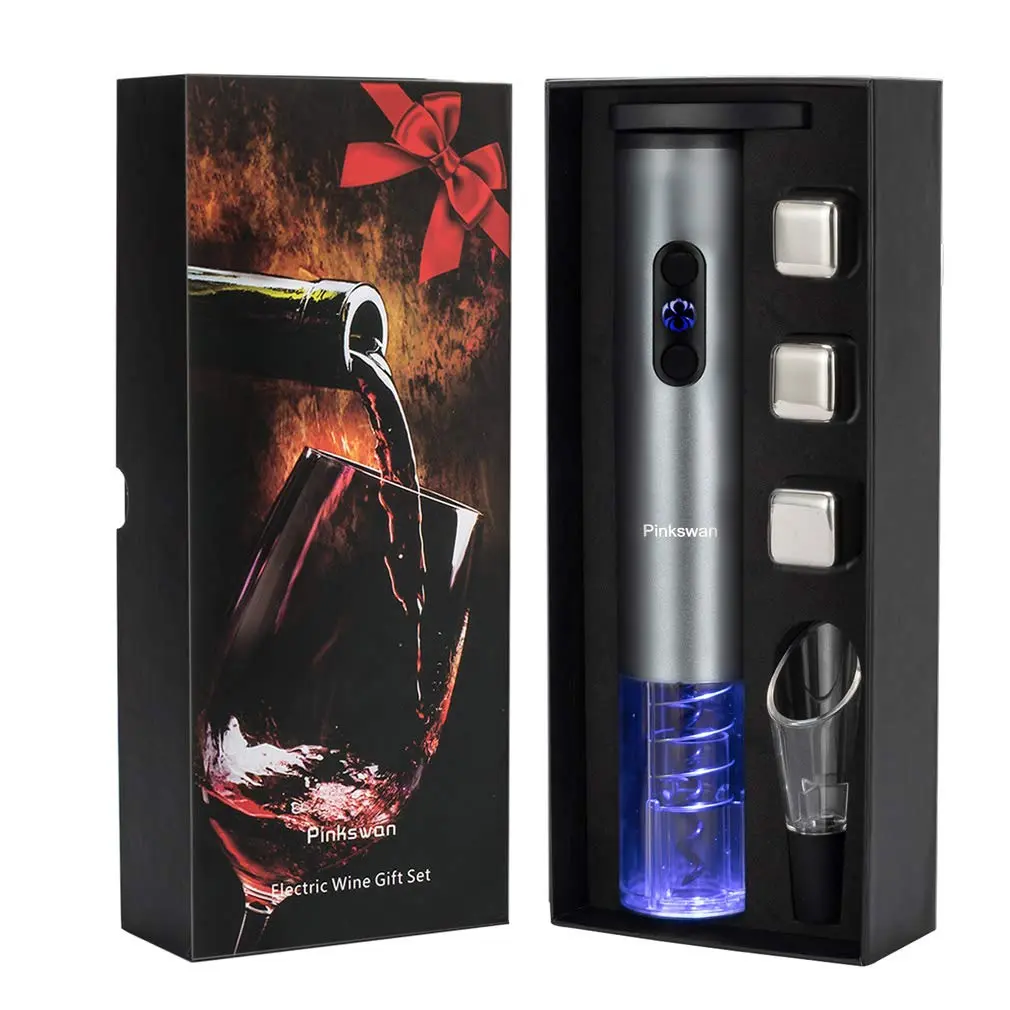 Pinkswan Electric Wine Opener Gift Set with Whiskey Stones | Effortless Corkscrew & Accessories - main product image