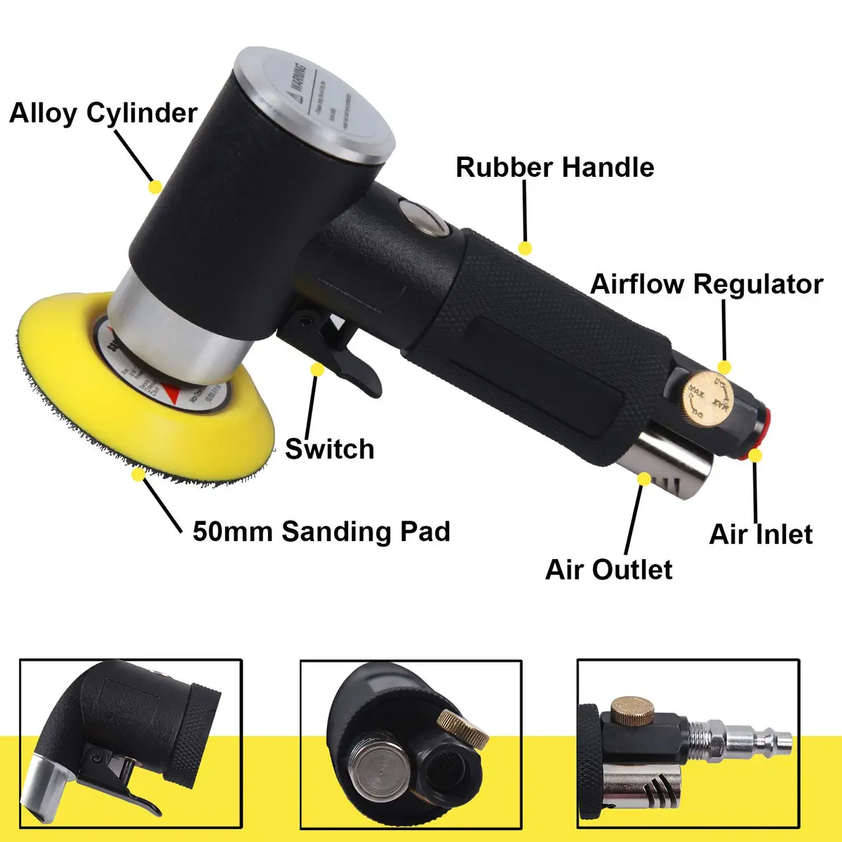 YELWAY 2" and 3" Random Orbital Air Mini Sander | 15,000 RPM Pneumatic Dual Action Polisher - view 2