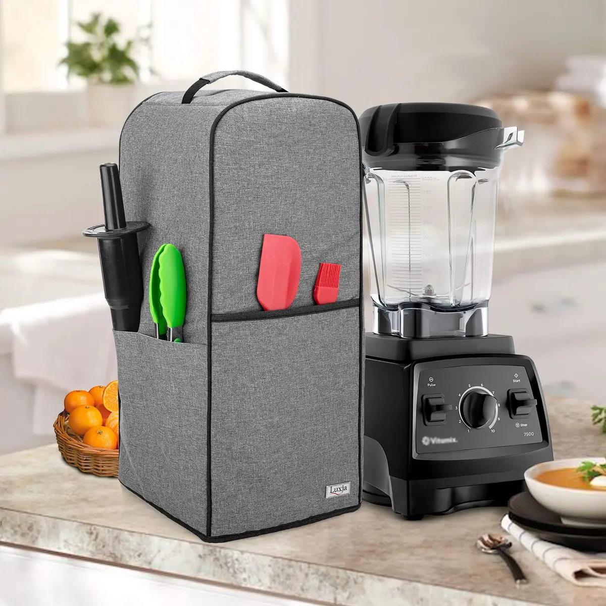 LUXJA Blender Cover for Vitamix 64 oz Low-Profile Blender, Gray | Water-Resistant Nylon Dust Protector - view 7