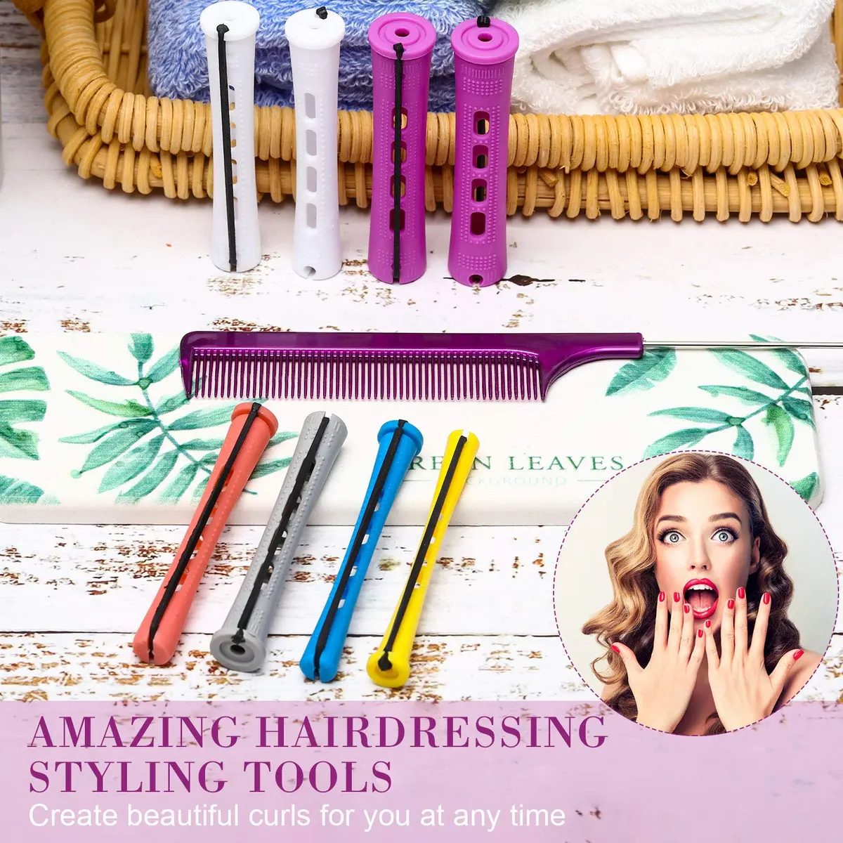 WILLBOND 60 Pcs Hair Perm Rods Set with Tail Comb, Multi Sizes (0.75-0.28 inch) - view 6