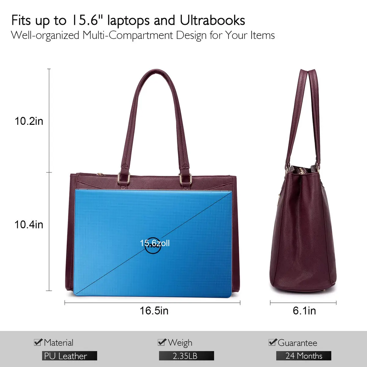 LOVEVOOK Laptop Tote Bag for Women 15.6 Inch Purple | Water-Resistant Business Work Bag with Laptop Compartment - view 6