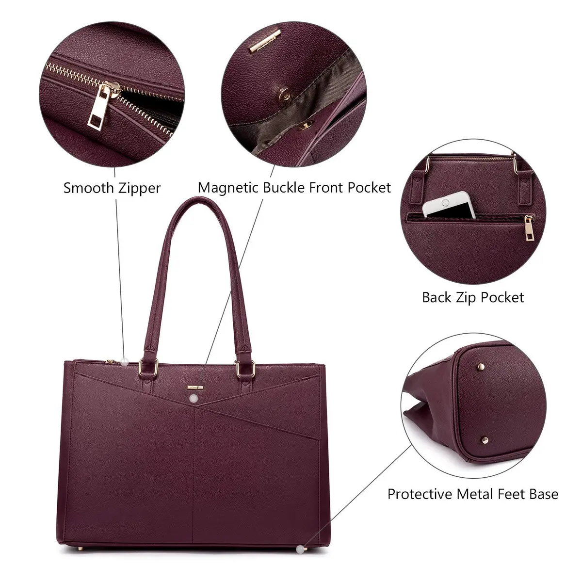LOVEVOOK Laptop Tote Bag for Women 15.6 Inch Purple | Water-Resistant Business Work Bag with Laptop Compartment - view 7