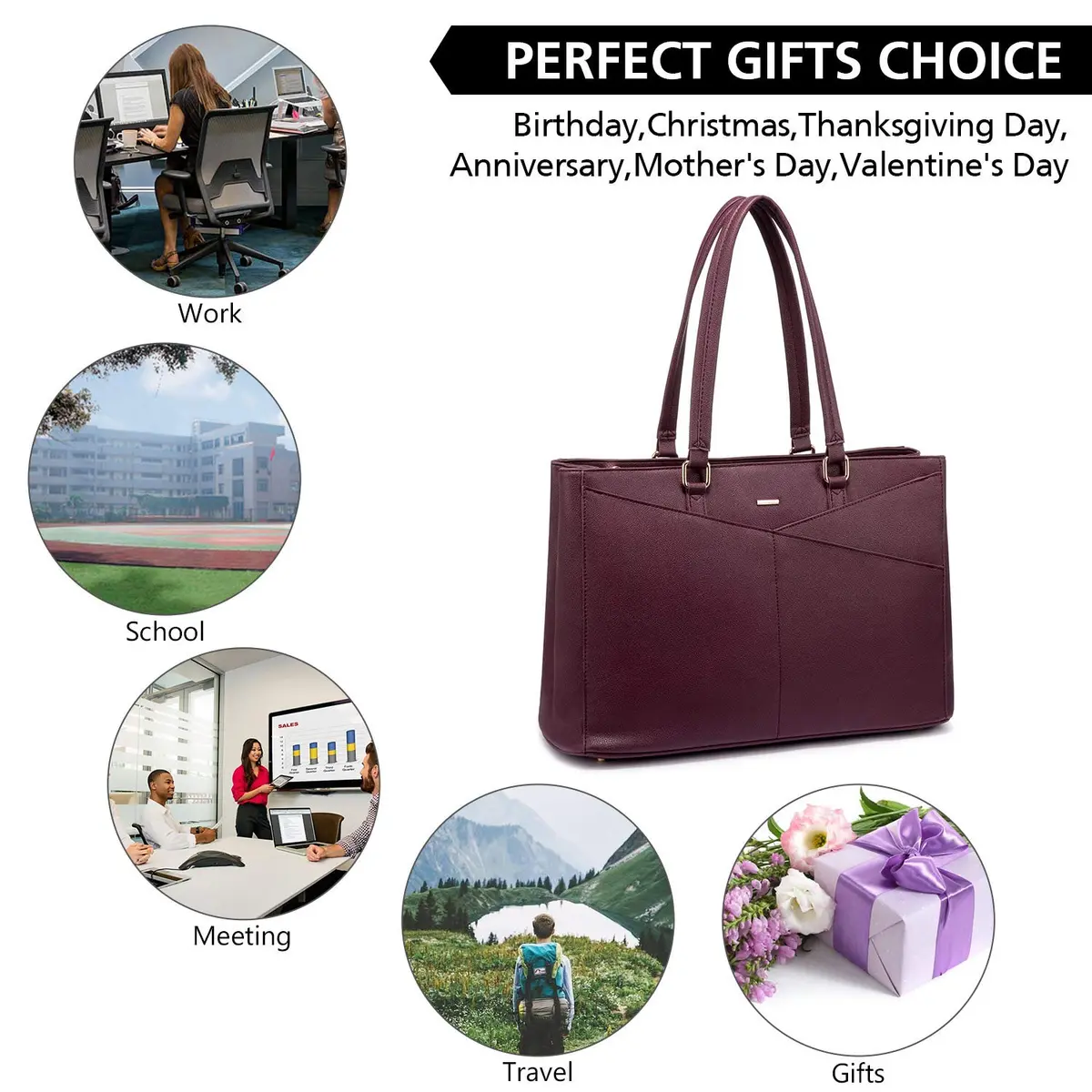 LOVEVOOK Laptop Tote Bag for Women 15.6 Inch Purple | Water-Resistant Business Work Bag with Laptop Compartment - view 8