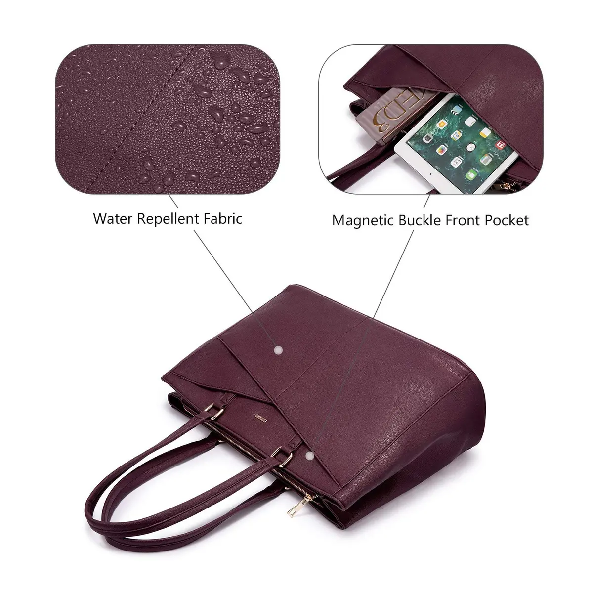 LOVEVOOK Laptop Tote Bag for Women 15.6 Inch Purple | Water-Resistant Business Work Bag with Laptop Compartment - view 3
