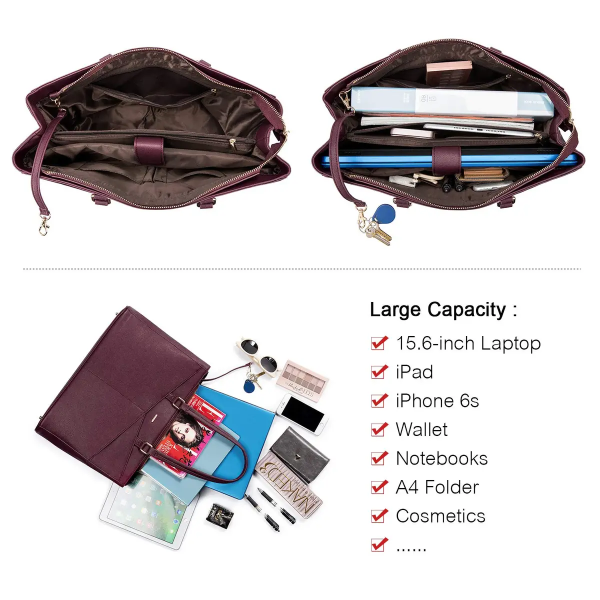 LOVEVOOK Laptop Tote Bag for Women 15.6 Inch Purple | Water-Resistant Business Work Bag with Laptop Compartment - view 4