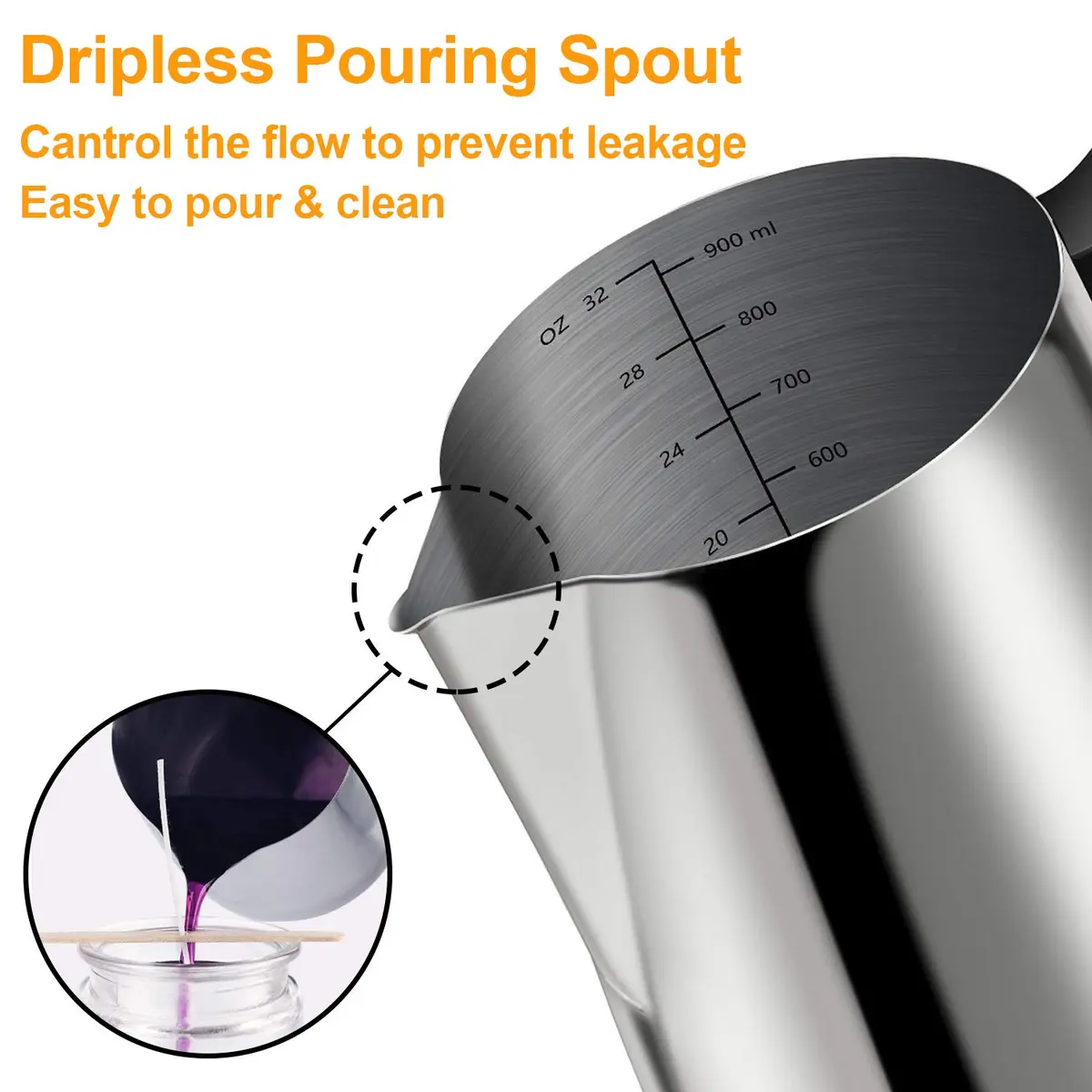BBAXI 900ml (32oz) Stainless Steel Candle Pouring Pot with Dripless Spout | Ideal for DIY Candle Making - view 3