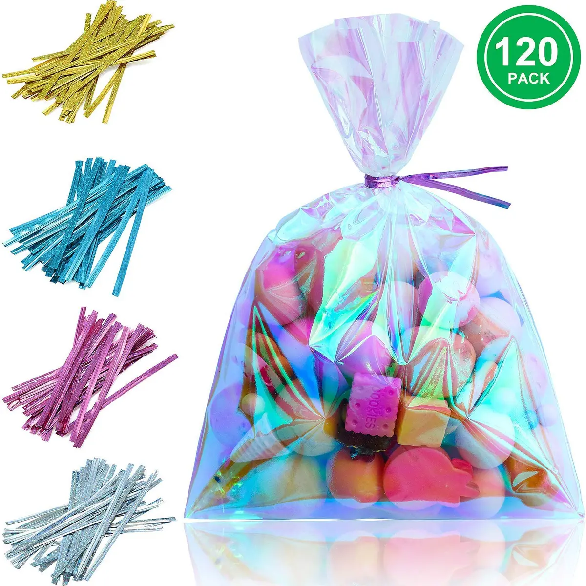 Shappy Iridescent Cellophane Bags 5 x 7 Inch | Holographic Gift Wrap for Parties - view 9