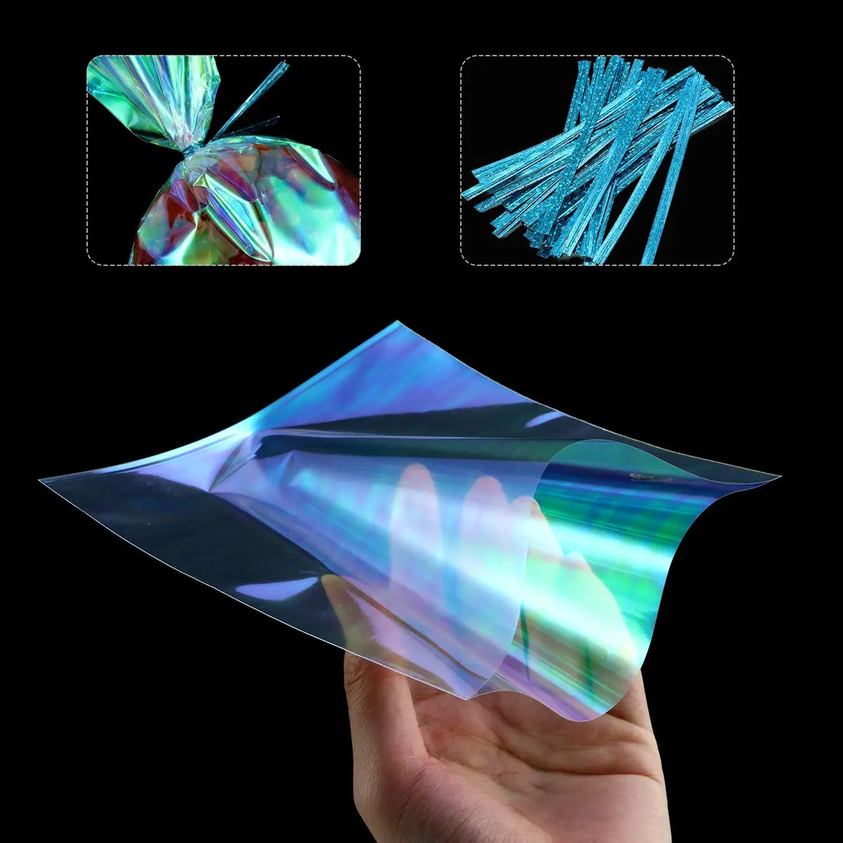Shappy Iridescent Cellophane Bags 5 x 7 Inch | Holographic Gift Wrap for Parties - view 3