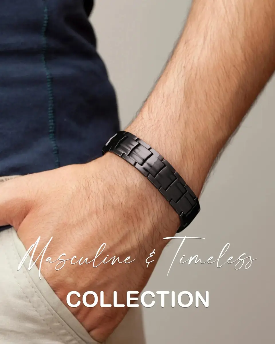 Feraco Men's Copper Magnetic Bracelet Black | Adjustable Size with 46 Magnets - view 3