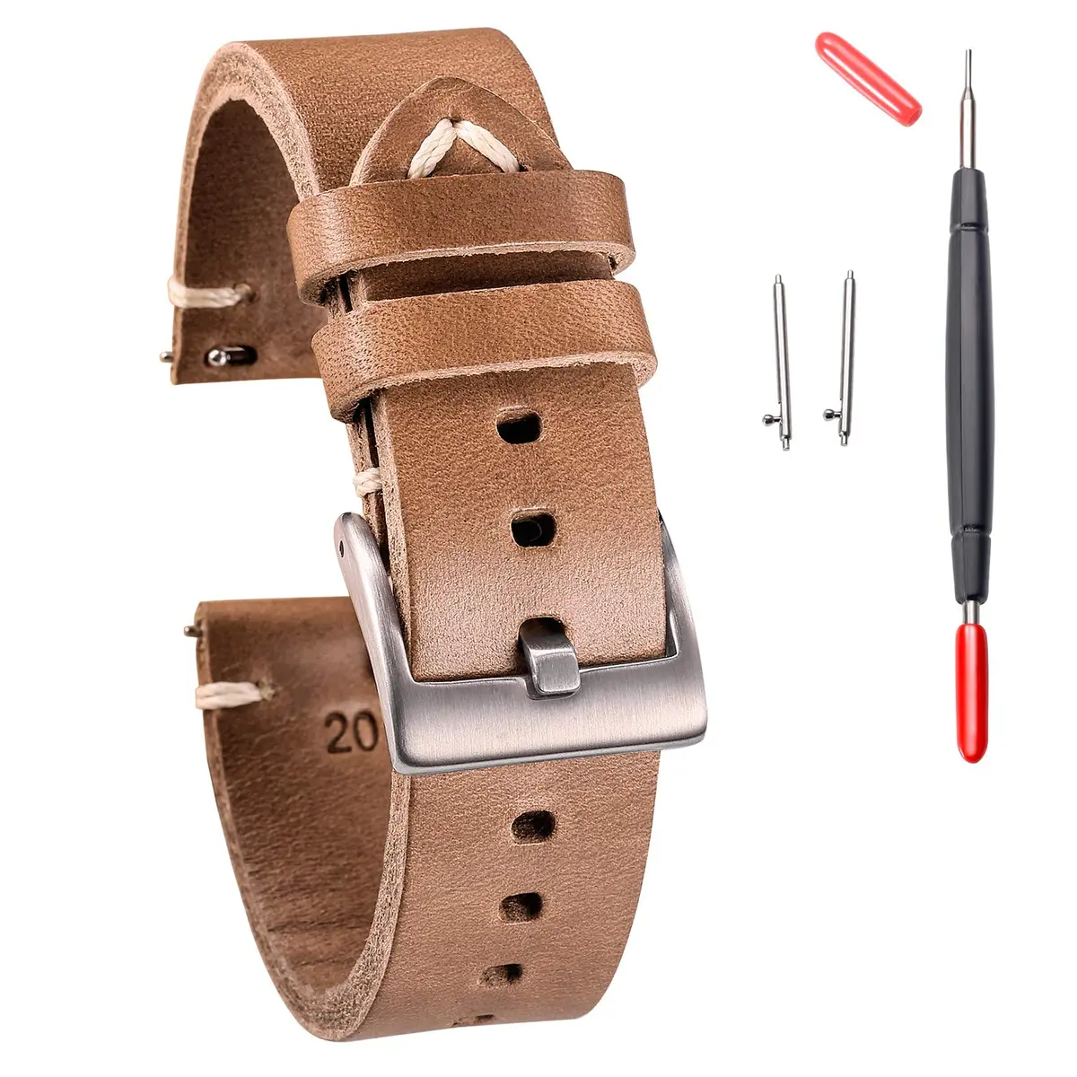 hemsut h Horween Leather Watch Band 22mm | Genuine Chromexcel Leather, Quick Release, Vintage Style - main product image