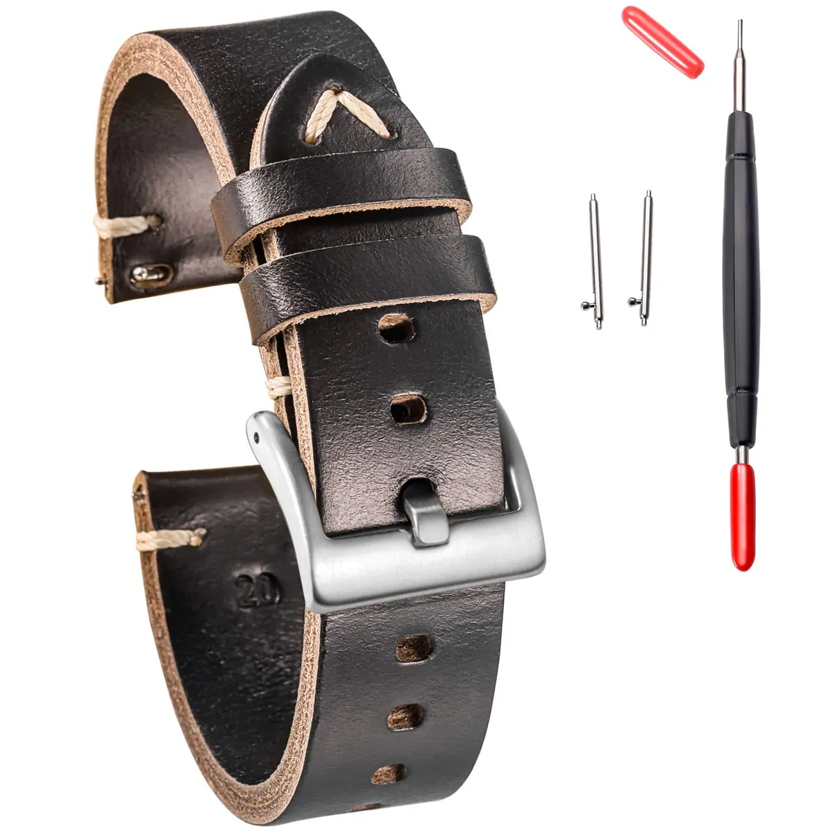 hemsut h Leather Watch Bands, Horween Leather Watch Strap for Men 18mm | Vintage Handmade Wrap - main product image